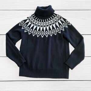 Tommy Hilfiger Men's Navy and White Fair Isle Turtleneck Sweater Size M
